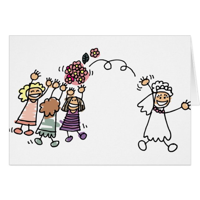 Bride Throws Bouquet vid recept i Bröllop Hälsningskort (Framsidan Horizontal)