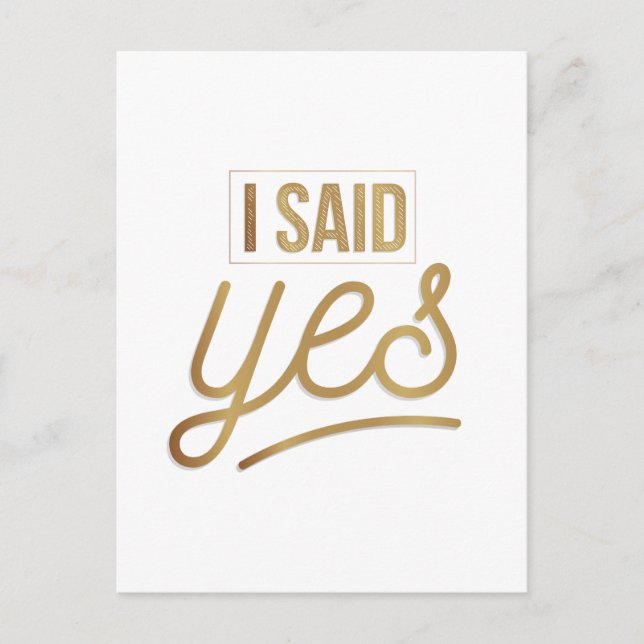 Bride to be Gift - jag sa ja Gold Foil (faux) Vykort (Framsida)