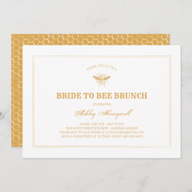 Bride to Bee Brunch Inbjudningar (Fram/baksida)