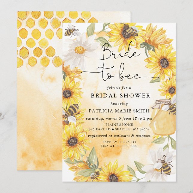 Bride To Bee Honeybee Floral Bridal Shower Inbjudningar (Fram/baksida)