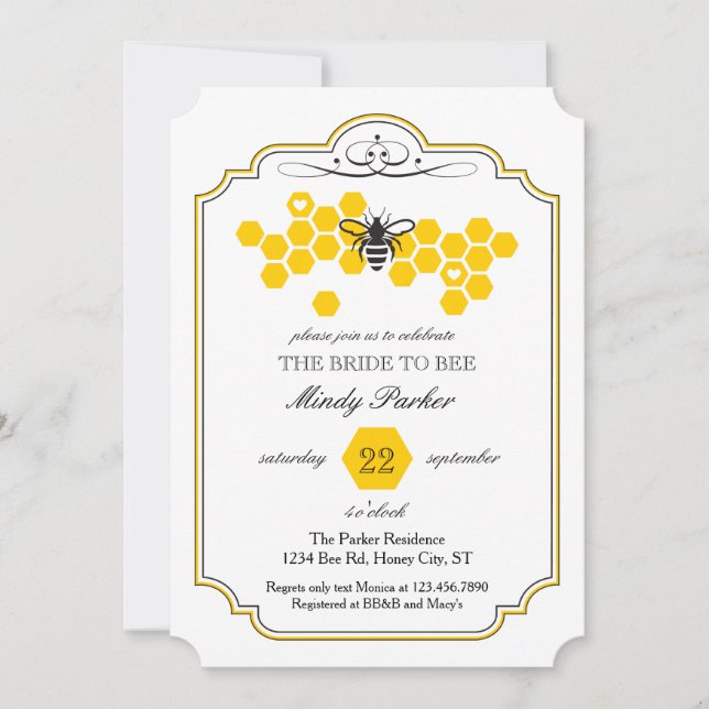 Bride to Bee Inbjudningskort för möhippan (Framsida)