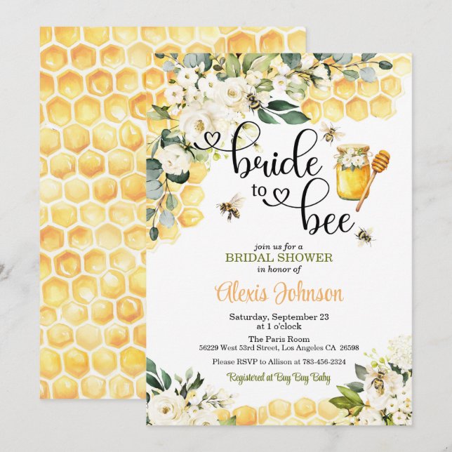 Bride to Bee Inbjudningskort för möhippan (Fram/baksida)