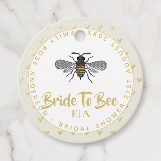 Bride to BEE - Monogram Möhippa Tack Gåvor Etiketter (Framsida)