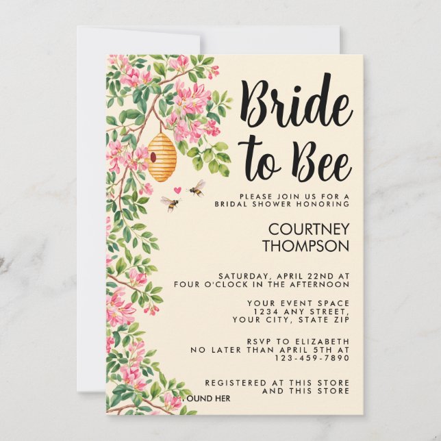 Bride To Bee Watercolor Floral Bridal Shower  Inbjudningar (Framsida)