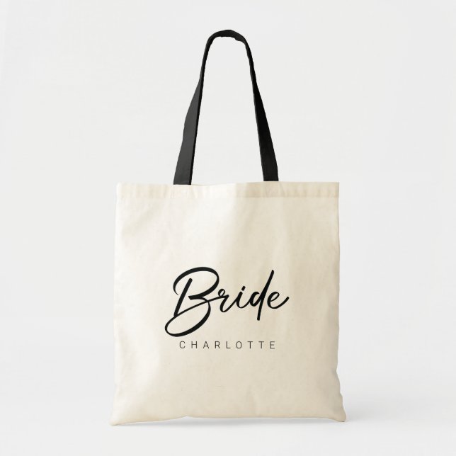 Bride Tote Bag | Modern skript Tygkasse (Framsidan)