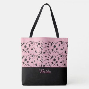 Bride Tote Bag Rosa & Black-Scrollsar Tygkasse