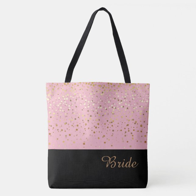 Bride Tote Bag Rosa & Petite Golden Stars Tygkasse (Framsida)