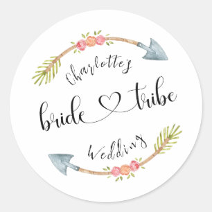Bride Tribe Anpassningsbar Watercolor Boho Bröllop Runt Klistermärke