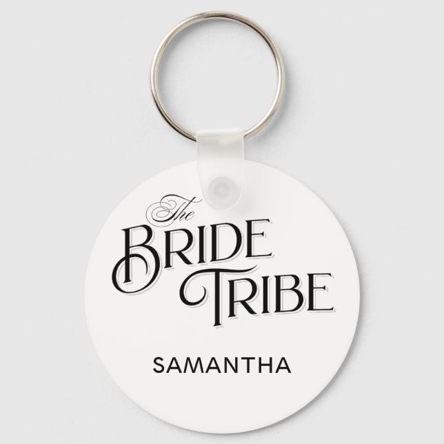 Bride Tribe Black Script Anpassningsbar Bridesmaid Nyckelring (Framsida)