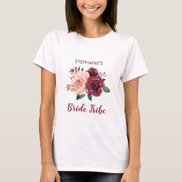 Bride Tribe Blommigt Rosa Burgundy Ro T Shirt