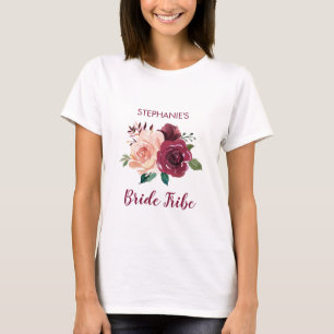 Bride Tribe Blommigt Rosa Burgundy Ro T Shirt