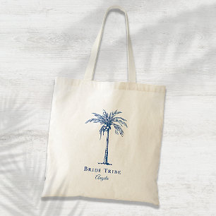 Bride Tribe Blue Tropical Handflatan Träd Anpassni Tygkasse