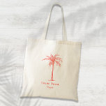 Bride Tribe Coral Handflatan Träd Anpassningsbar Tygkasse<br><div class="desc">Denna roligt tropiska väska från handflatan träd till säcken med ord "Bride Tribe" i korall är den perfekt brud eller välkomna gåva till en tropisk stranddestination eller utomhusvistelse i bröllop! Anpassa det med din brudgumms namn.</div>