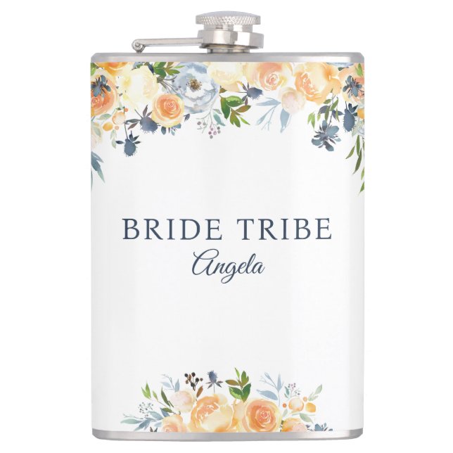 Bride Tribe Coral Peach Navy Blommigt Anpassningsb Fickplunta (Framsidan)