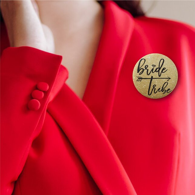 Bride Tribe Diamond Guld Brudens sida Bröllop Knapp (BRIDE TRIBE Diamond Brush Script Gold Glitter Bridal Party Wedding Pin Button @ fatfatin_blue_knot)