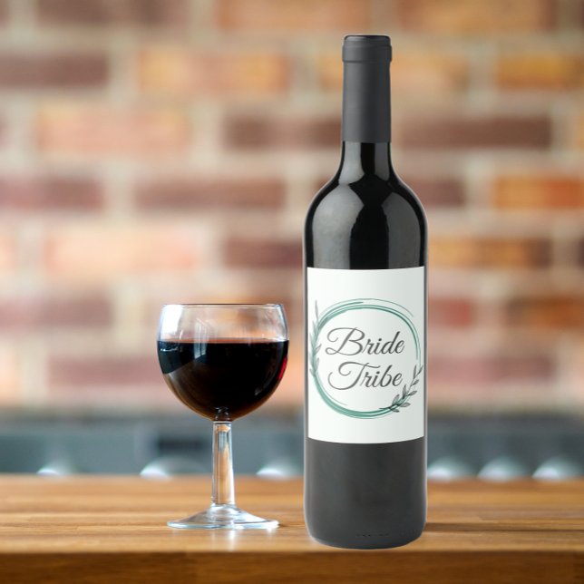 Bride Tribe Emerald Grönt Botanical WAN Vinflaska Etikett (In Situ Glass of Wine)