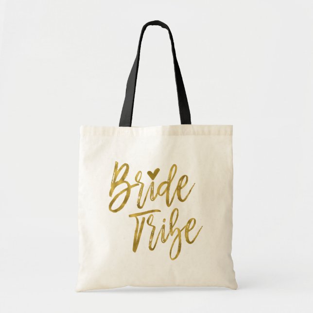 Bride Tribe Faux Gold Foil Bröllopsfest Bag Tygkasse (Framsidan)