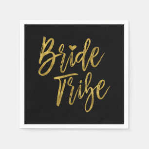 Bride Tribe Faux Gold Foil och Black with Heart Pappersservett