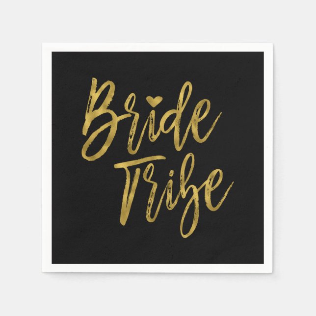Bride Tribe Faux Gold Foil och Black with Heart Pappersservett (Framsidan)