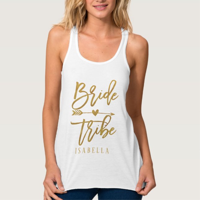 Bride tribe faux guld foil bridesmaid gift linne med racerback  (Framsida)