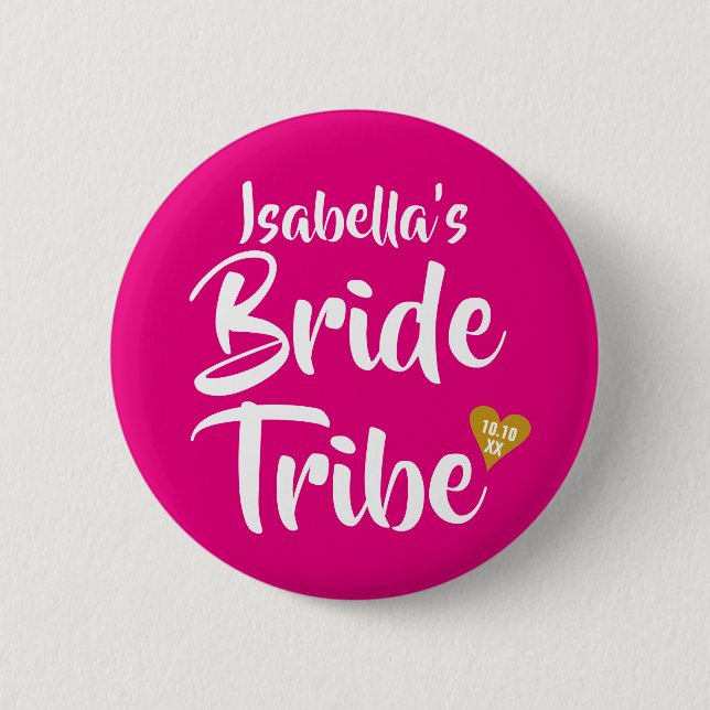Bride Tribe Guld Date Heart Girly Rosa Knapp (Framsida)