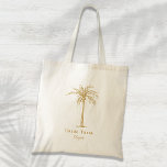 Bride Tribe Guld Tropical Handflatan Träd Anpassni Tygkasse<br><div class="desc">Denna roligt tropiska väska från handflatan träd till säcken med ord "Bride Tribe" i guld är den perfekt bruden eller välkomna gåvan till en tropisk stranddestination eller utomhusvistelse i bröllop! Anpassa det med din brudgumms namn.</div>