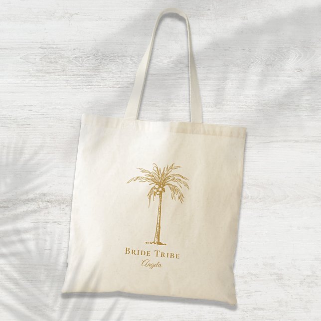Bride Tribe Guld Tropical Handflatan Träd Anpassni Tygkasse (Skapare uppladdad)