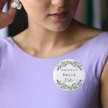 Bride tribe lavender violet eucalyptus greenery knapp<br><div class="desc">För en möhippa eller en bachelorettfest. En vit chic bakgrund. Dekorerad med lavender,  violetta blommigtar blommor och vattenfärgad eukalyptus greenery. Anpassa och lägg till namn i bruden.</div>