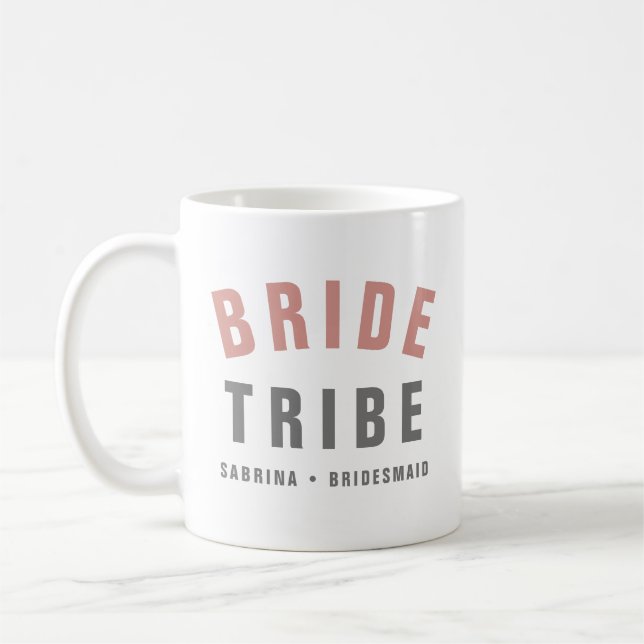 Bride Tribe | Modern Rosa Bachelorette Bridesmaid Kaffemugg (Vänster)