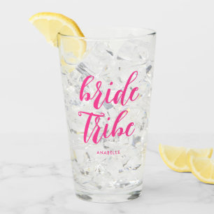 Bride Tribe Modern Script Shock rosa Bridesmaid Glaskopp