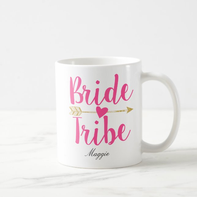 Bride Tribe Personlig Rosa Bröllop Kaffemugg (Höger)
