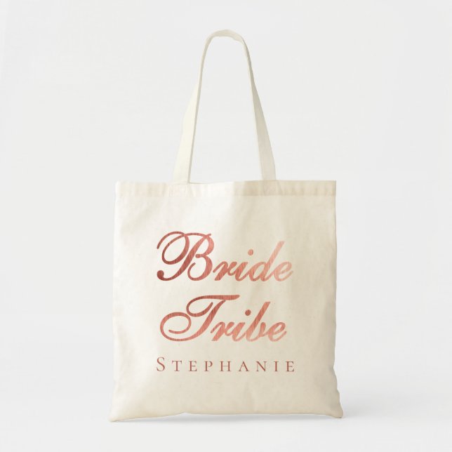Bride Tribe Ro Guld Calligraphy Bridesmaid Namn Tygkasse (Framsidan)