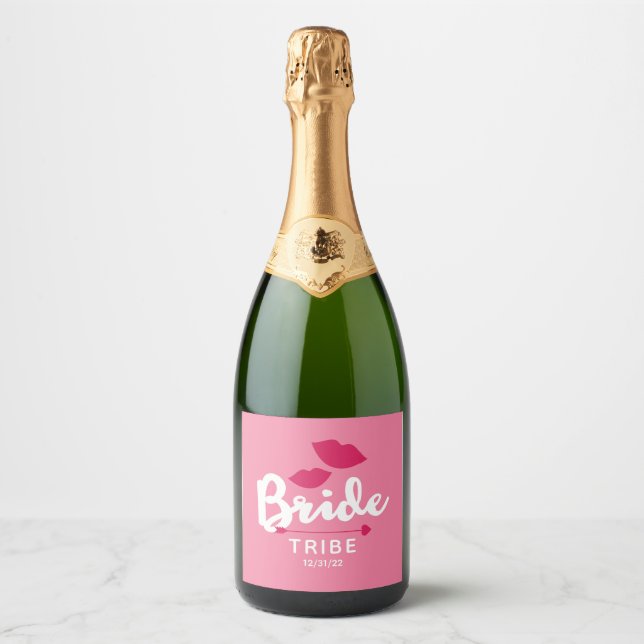 Bride Tribe Rosa Sparkling Vin Label Kiss (Framsida)