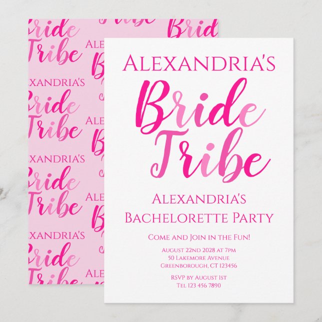 Bride Tribe Shock rosa Bachelorette Party Inbjudningar (Fram/baksida)
