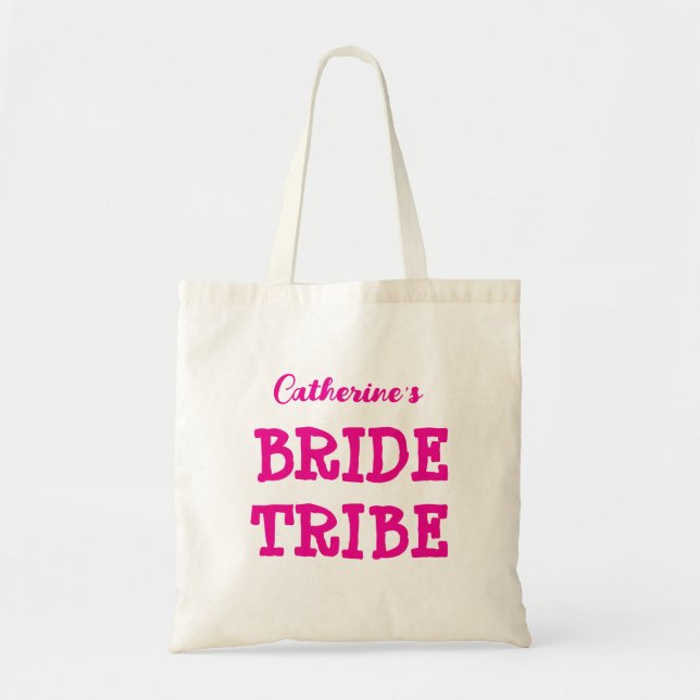 Bride Tribe Shock rosa Bachelorette Party Tote Bag Tygkasse (Framsidan)
