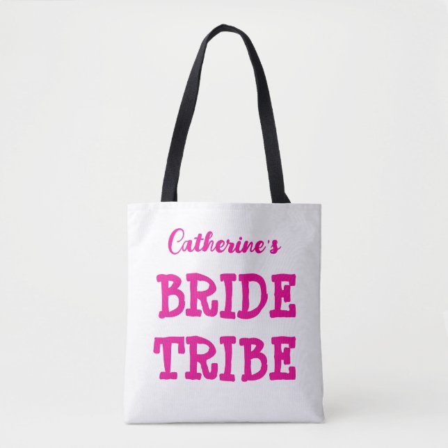 Bride Tribe Shock rosa Bachelorette Party Tote Bag Tygkasse (Framsida)