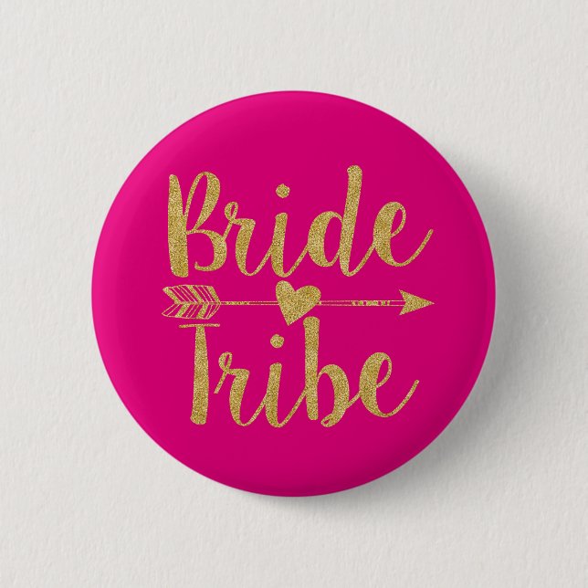 Bride Tribe | Shock rosa för Glitter-utskrift Knapp (Framsida)