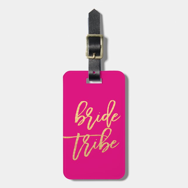 Bride Tribe Shock rosa och Guld Travel Bagagebricka (Vertikal Framsida)
