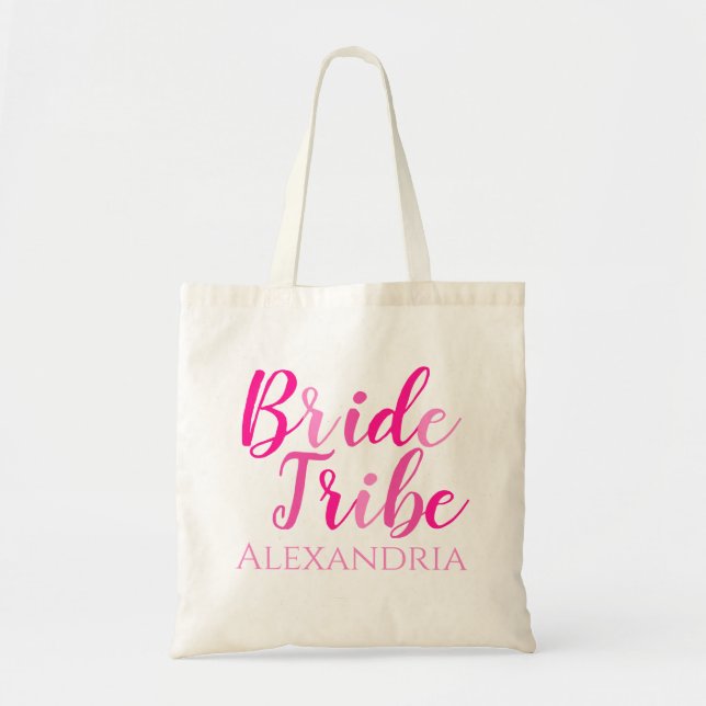Bride Tribe Shock rosa Typography Bachelorette Tygkasse (Framsidan)