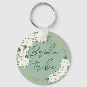 Bride Tribe Wedding-favoriten för vit Grönt-Blommi Nyckelring