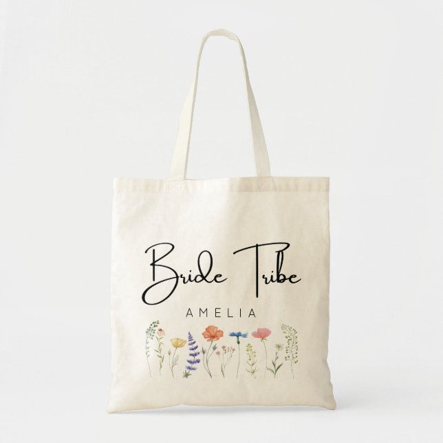 Bride Tribe WildblommBridesmaid Namn Tygkasse (Framsidan)
