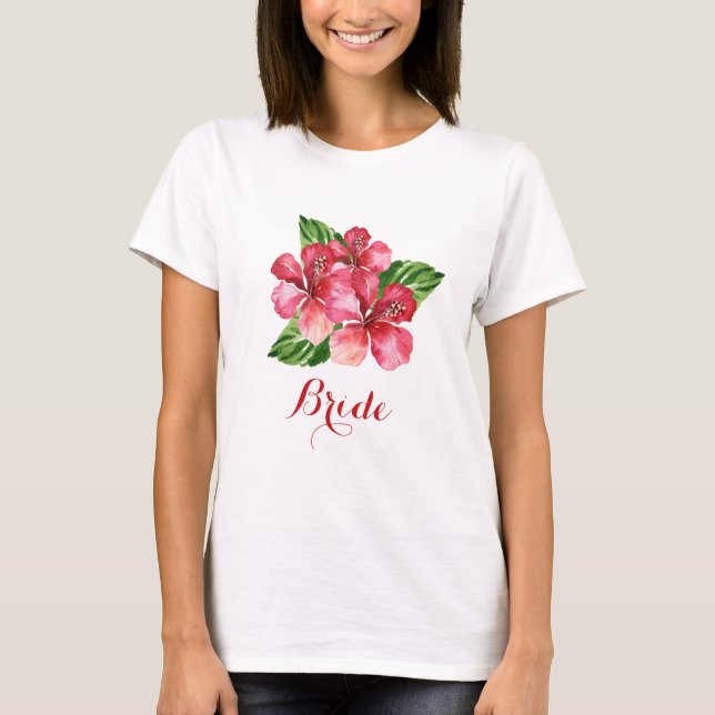 Bride Tropical Botanical Blommigt Hibiscus T Shirt (Framsida)