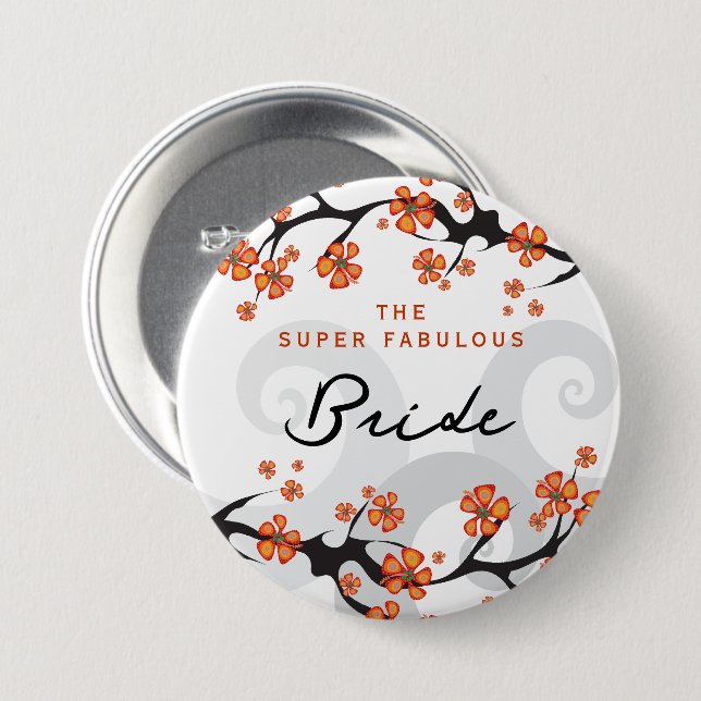 BRIDE Tropical Flowers Swirl Chic Bröllop Namn bri Knapp (Framsida & baksida)