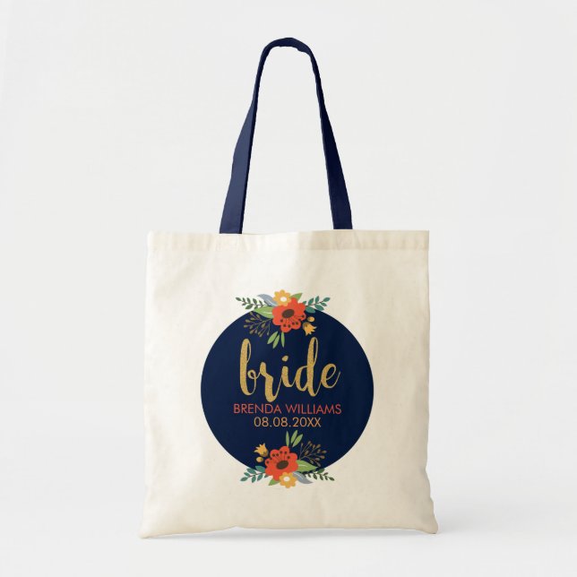 Bride Typography & Blommigt Bouquet Tygkasse (Framsidan)