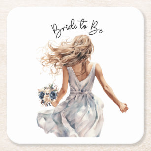 Bride Vacker Bride Watercolor Arto Underlägg Papper Kvadrat