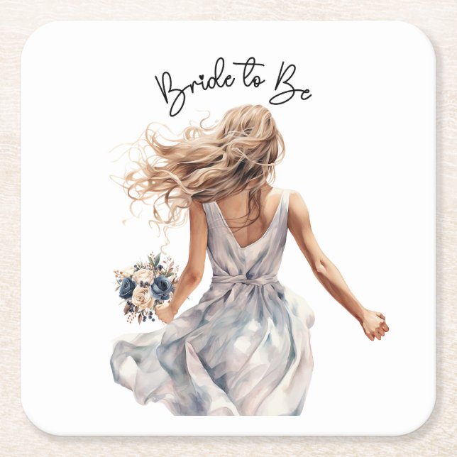 Bride Vacker Bride Watercolor Arto Underlägg Papper Kvadrat (Framsidan)