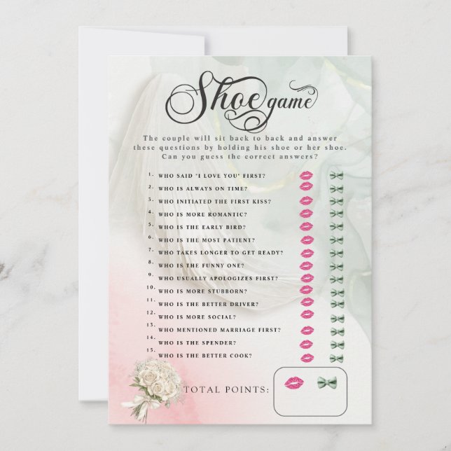 Bride Veil Möhippa Shoe Game Inbjudningar (Framsida)