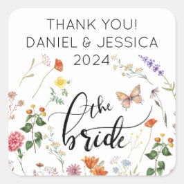 Bride Vild Flower Vintage bröllop Sticker Fyrkantigt Klistermärke