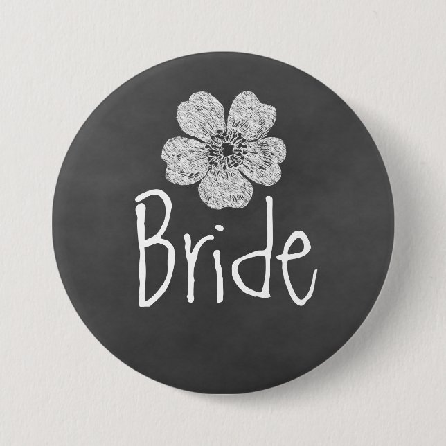 Bride Vild Vit ros Chalkboard Knapp (Framsida)