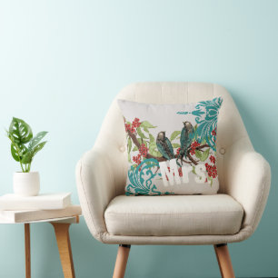 Bride Vintage Teal Birds Damask & Crimson Blooms Kudde